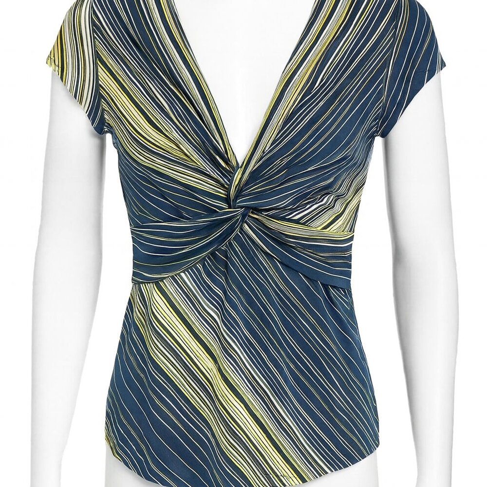 Bcbgmaxazria 90s y2k Vintage Blue & Yellow Babydoll Top Short Sleeved Clueless